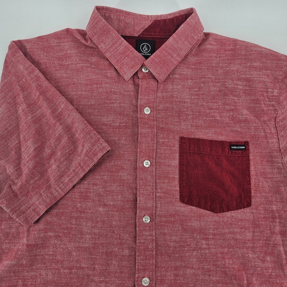 Volcom Stone Mens Red Heathered Short Sleeve Button Down Shirt Large A0411508